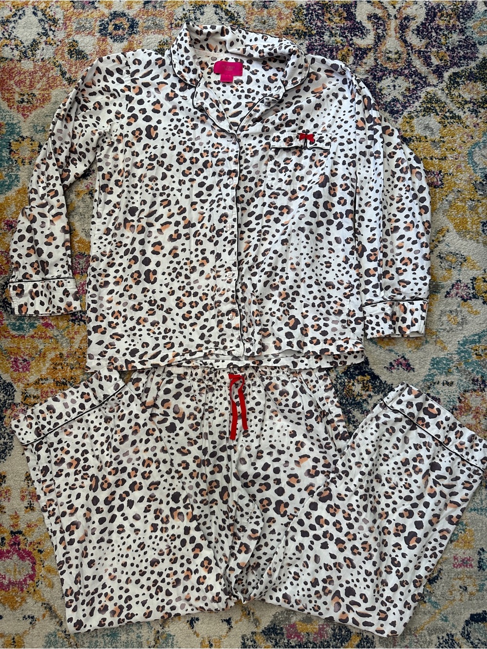 Victoria's Secret Flannel Pajama Set Womens Large Leopard Print Cotton PJ Pants